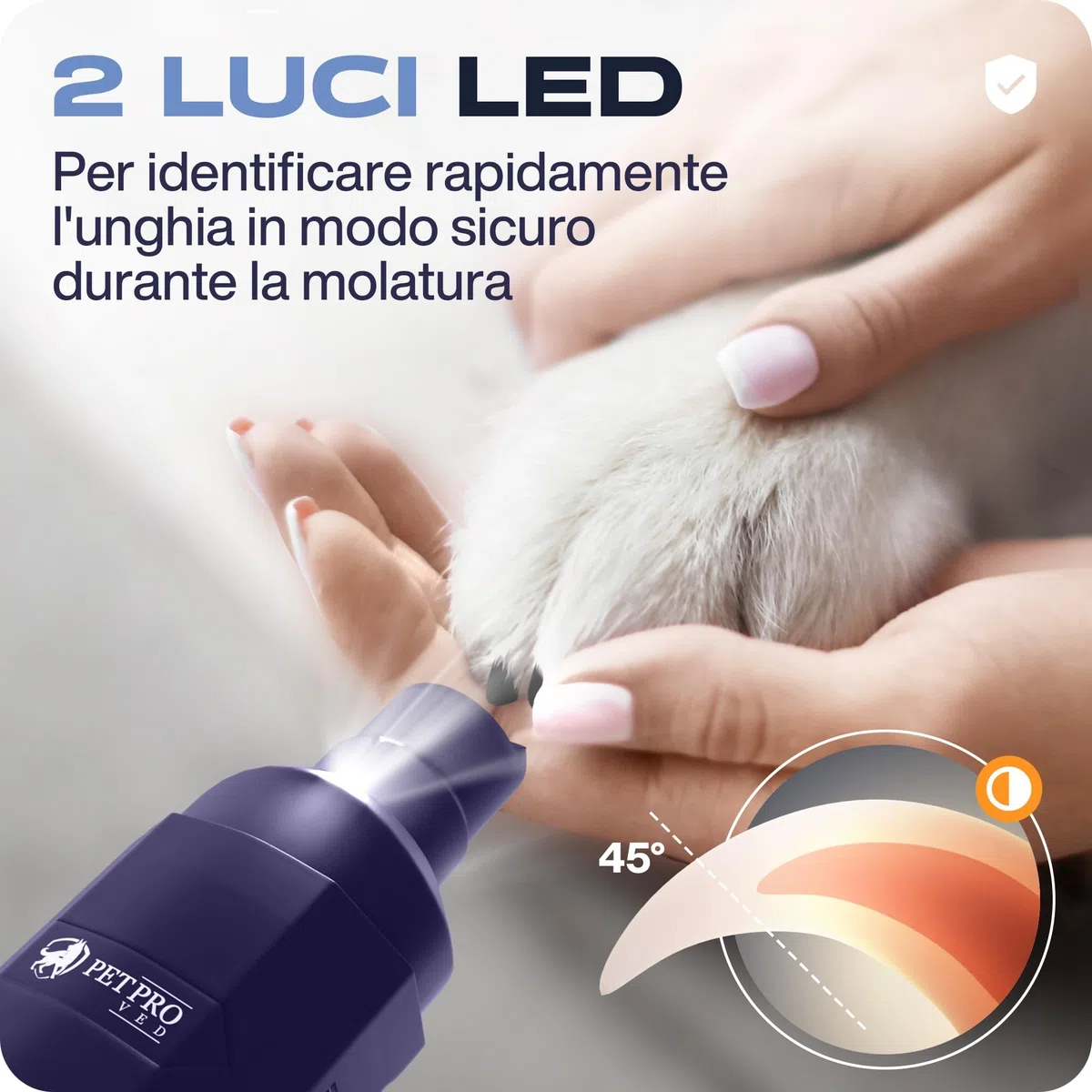 PETPROVED Lima Unghie Cani Elettrico Fresa Unghie Cani Tagliaunghie Lima Unghie Cane Silenziose Taglia Unghie Cani Taglia Grande Media Piccola con 2 Luci LED Taglia Unghie Cani Gatti