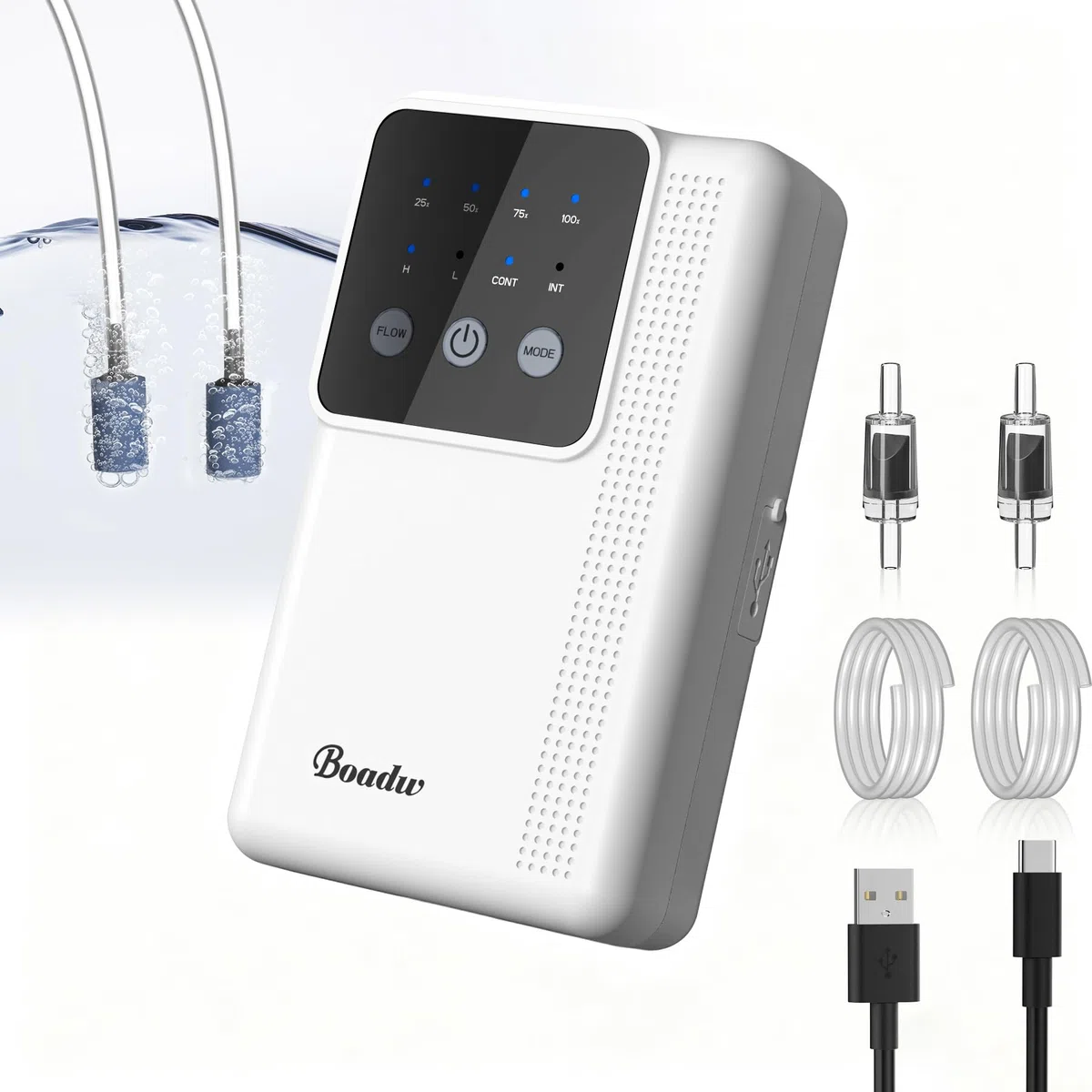 Pompa ad aria per acquario, pompa di ossigeno ricaricabile con batteria da 2200 mAh o 4400 mAh, per pesca all'aperto e interruzione di corrente, Nano Mini accessorio per acquario con pietra