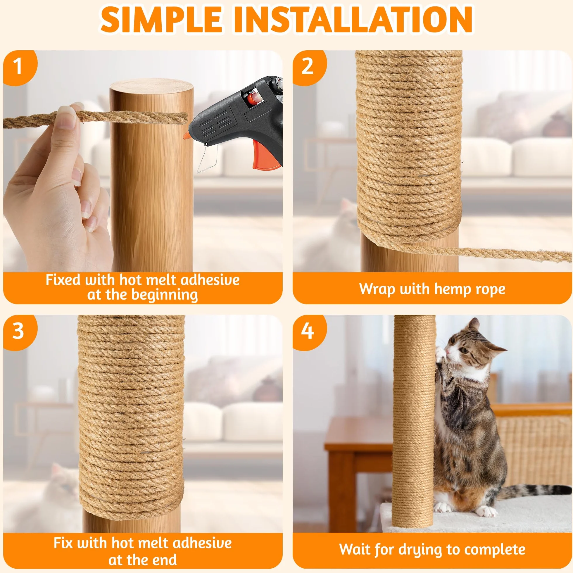 100m Corda per Tiragraffi in Sisal Naturale 6mm - per Gatti, fai da te, Decorazione casa/giardino - Corda tiragraffi per gatti di ricambio(100 m x 6 mm)