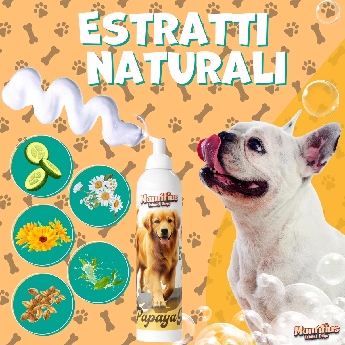 Shampoo Secco per Cani e Gatti Senza Risciacquo 500ML Schiuma Asciugatura Rapida Ingredienti Naturali Ipoallergenico Antiparassitario Idratante Lenitivo e Deodorante (Mango)