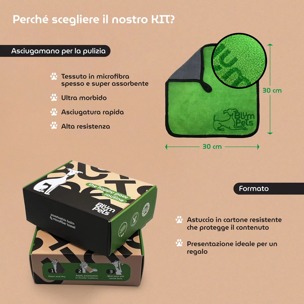 La Routine delle Zampe - Kit Balsamo Polpastrelli Cane in Stick Asciugamano in Microfibra e Astuccio Regalo Vegano Naturale Idrata e Protegge la Pelle Screpolata Sicuro da Leccare