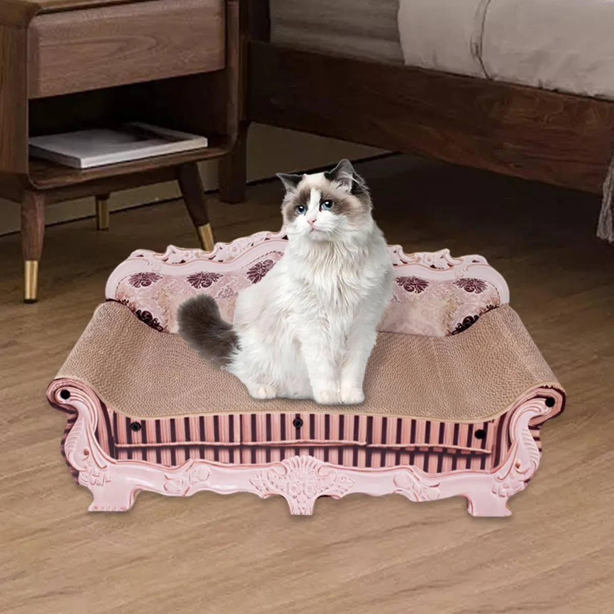 rockible Tiragraffi per Gatti in Cartone Ondulato, Divano, Letto, Tiragraffi per Gatti, 50x24x24 Cm, Accessorio Multifunzionale Resistente all'Usura, Giocattol