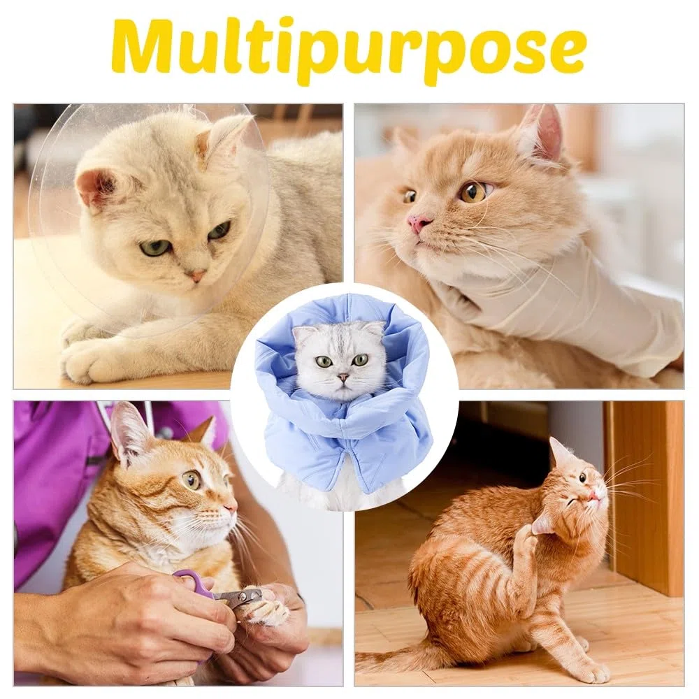 MiOYOOW Collare di protezione per gatto, morbido e regolabile, per gatti, anti-morso, collare per gatti, anti-graffio, comodo per media/grande gatto e cuccioli, blu