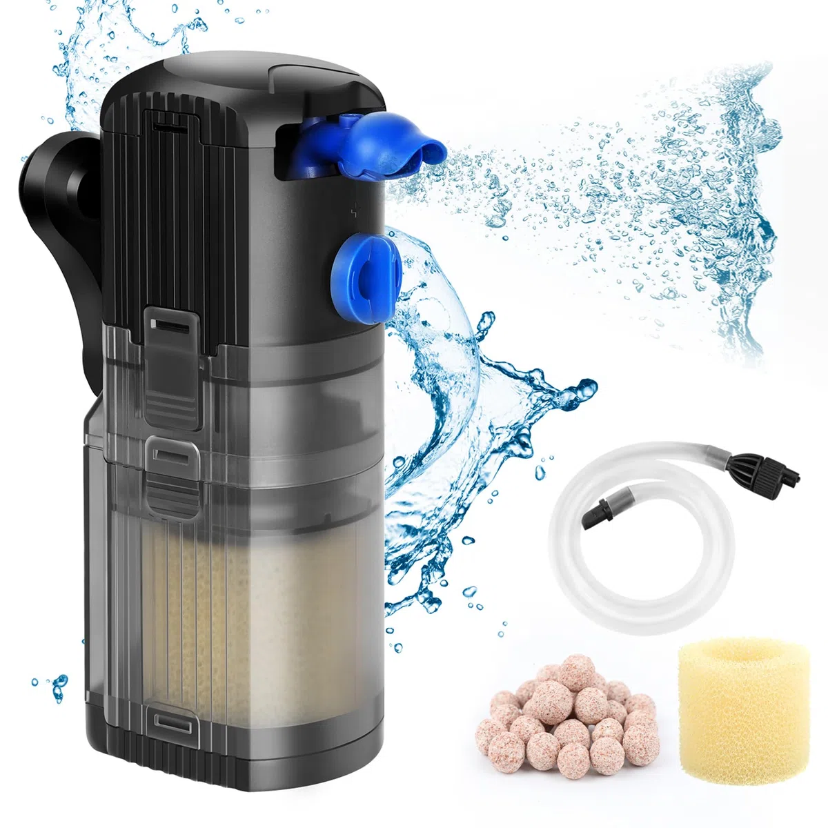 OMECO Filtro Interno per Acquario, Pompa Filtro Silenzioso 500 L/h, 8 W, 40 DB, Regolabile con Ossigeno, Accessori per Filtrazione, 30 L, 60 L, 120 L