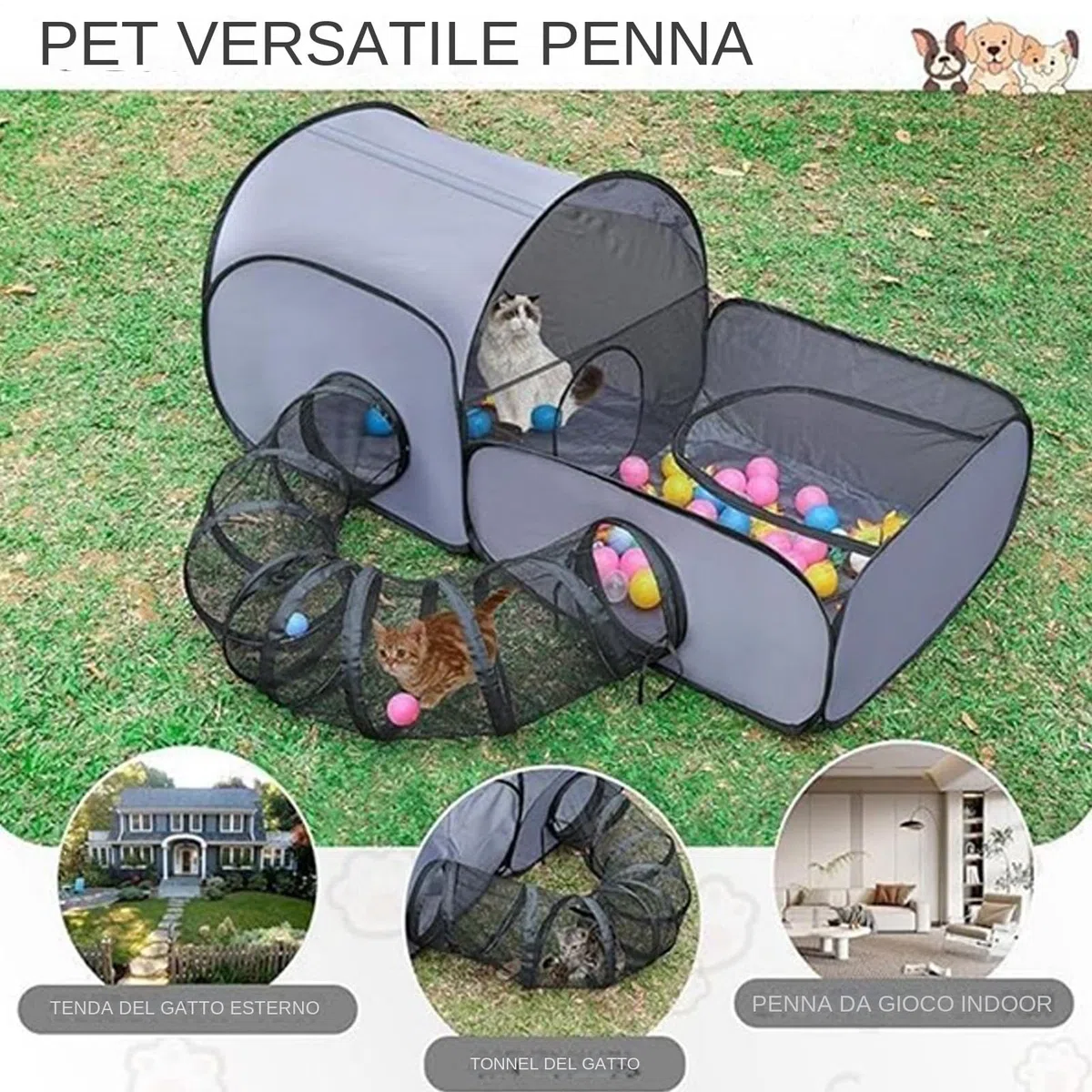 Recinto Per Gatti | Area Giochi Chiusa per Esterni con Struttura Pieghevole - Casa Pieghevole Con Giocattoli Interattivi, Spazio Esercizio Per Cuccioli, Animali Piccoli Viaggi E Esterni