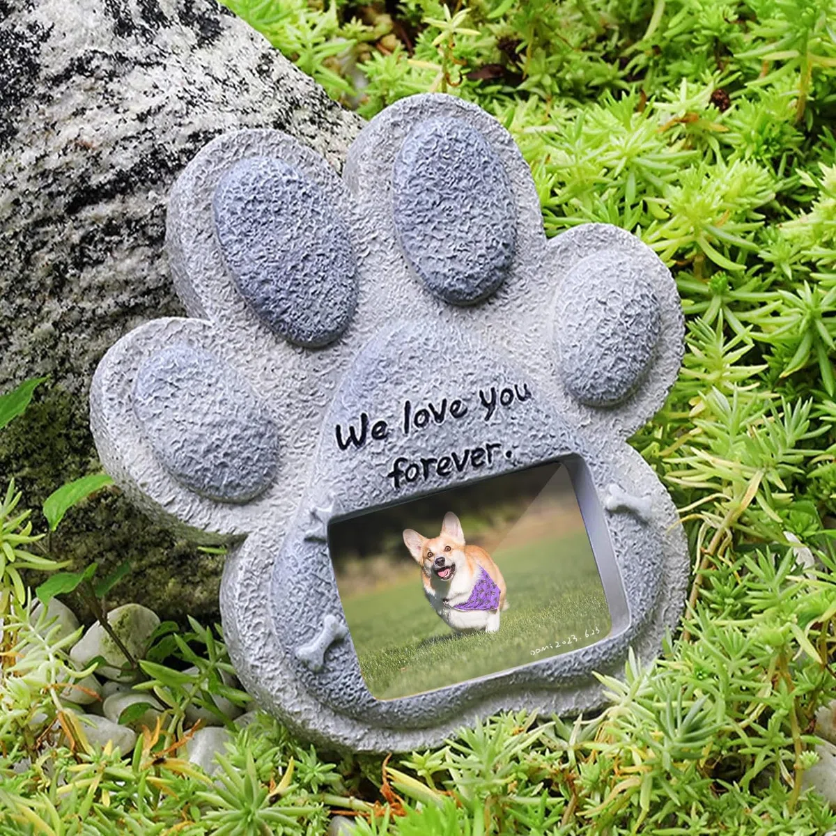 Cane Pietra Tomba, Lapide commemorativa per Cani, Lapide Foto, lapide del del Cucciolo a Resina, lapide 'Animale Domestico per la Decorazione del Cortile, Cane, 15 * 15 cm