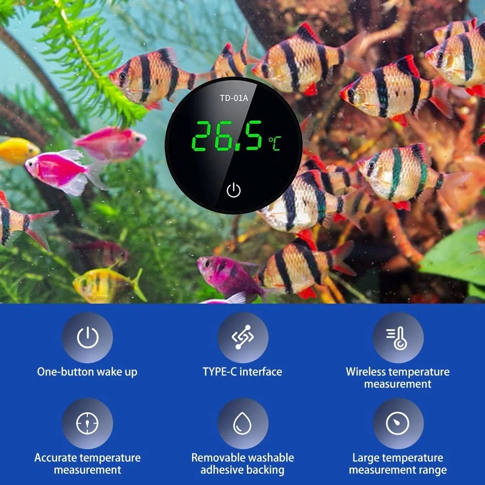 Termometro Digitale per Acquario, Misuratore di Temperatura Wireless USB a LED Elettronico per la Misurazione Temperatura ad Alta Precisione per Acqua Dolce Salata
