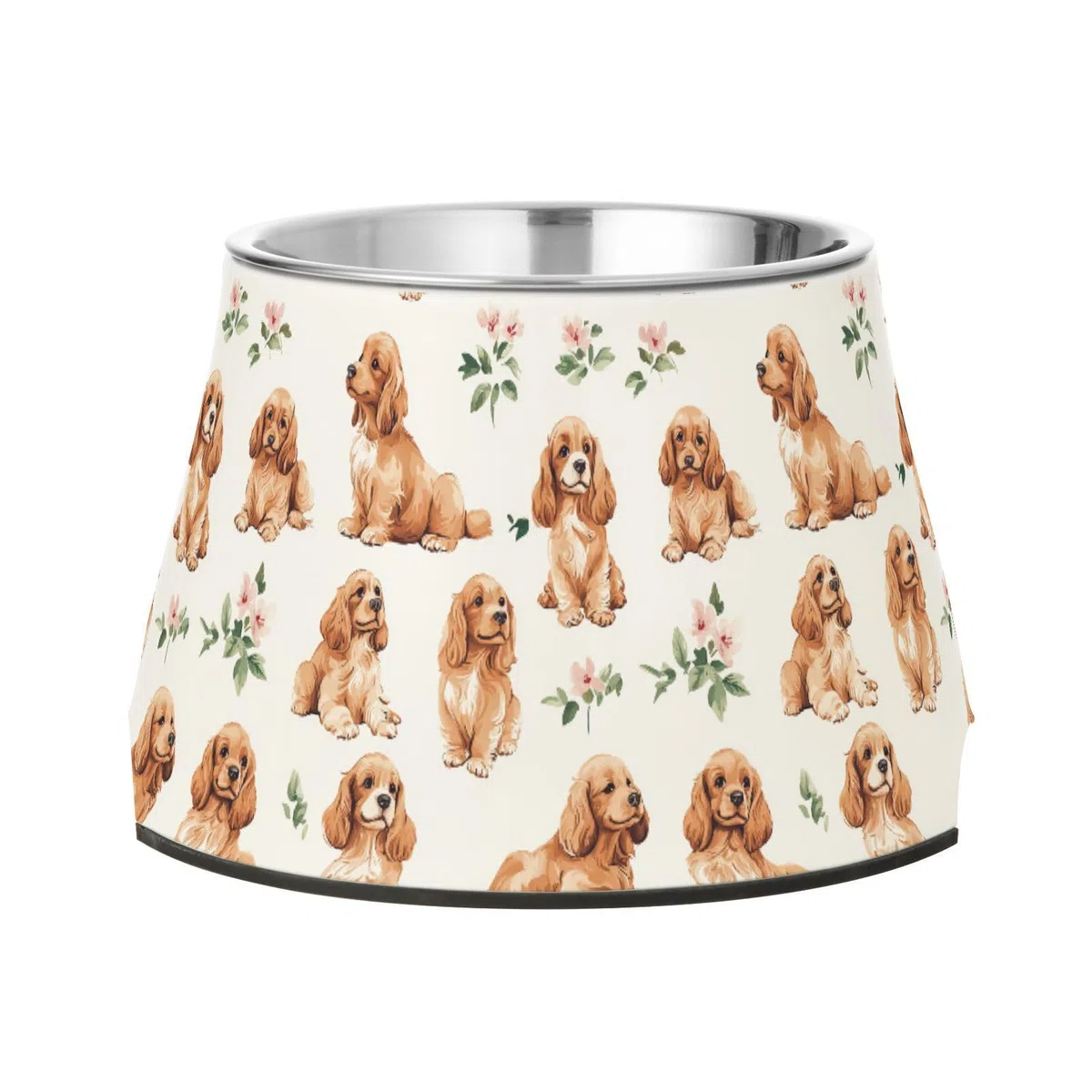 Ciotola per cani adorabile con disegno di Cocker Spaniel in bianco, ciotola per cibo e acqua in acciaio inox con supporto per il sollievo dei baffi del tuo amato animale domestico