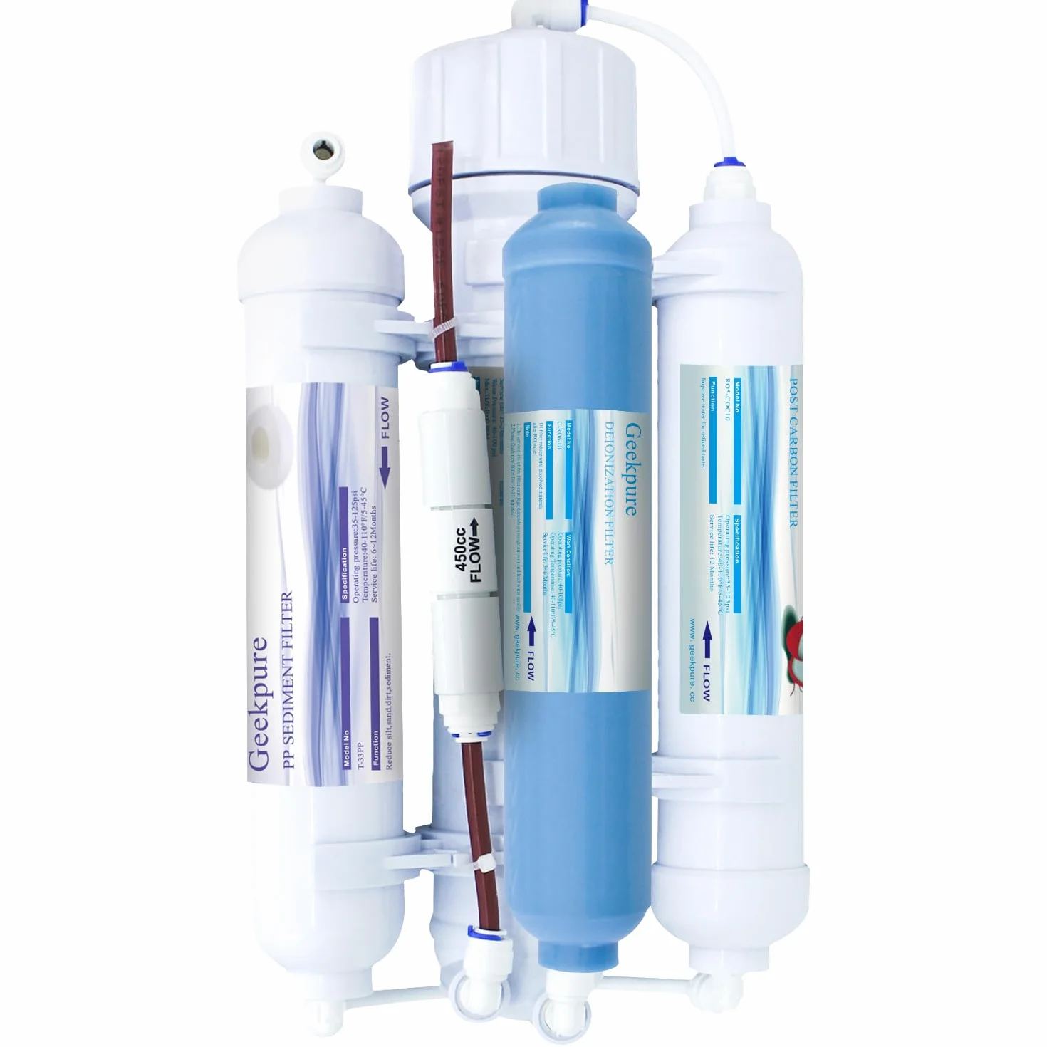 Geekpure Sistema di filtraggio dell'Acqua ad osmosi inversa per Acquario Portatile a 4 stadi con Filtro DI-100GPD
