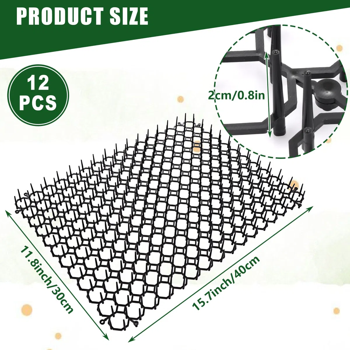 12 tappetini per gatti con punte, 40 x 30 cm, in plastica, anti-gatto, con striscia di spighe, tappetino deterrente per cani, volpi, gatti con punte, tappetino repellente per gatti, per