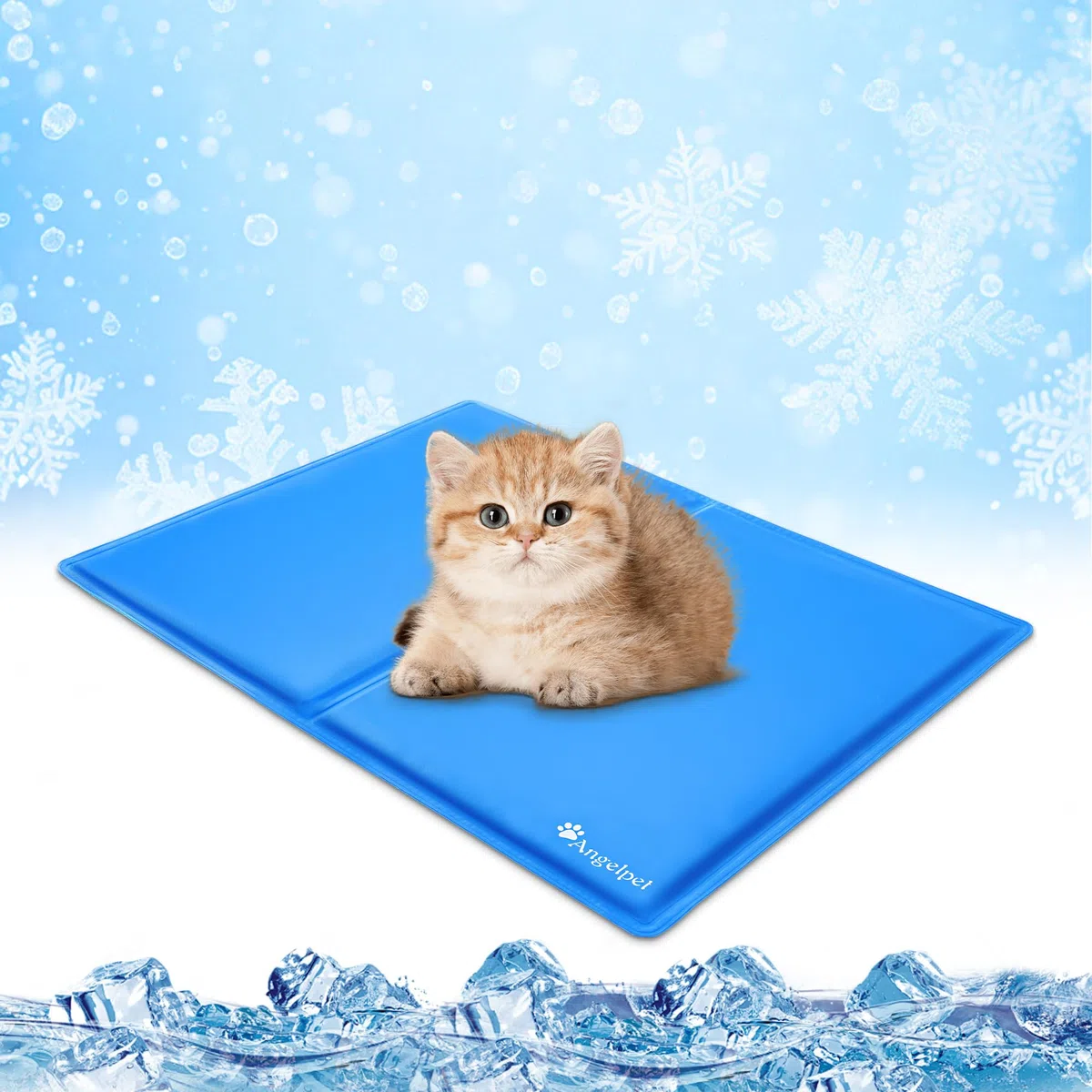 Angelpet Tappetino Refrigerante per Cani e Gatti, S 50x40cm - Gel Auto-Rinfrescante Atossico, Tappeto Rinfrescante Impermeabile e Duraturo, Ideale per Cani e Gatti nella Calda Estate(Blu)