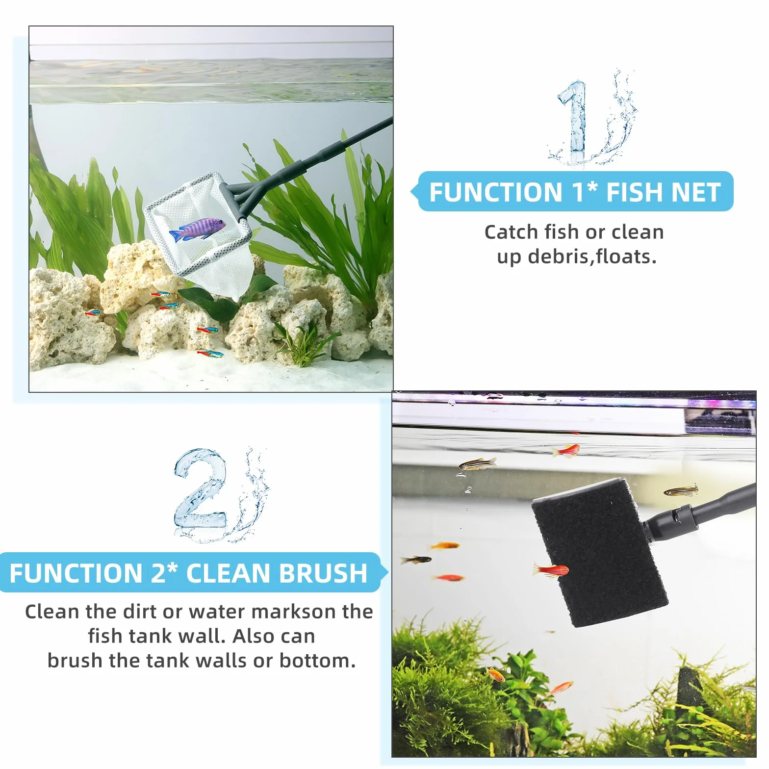 hygger Pulizia Acquario Ghiaia, Aspirapolvere per Acquario Kit di Pulizia per Cambio Acqua con Rete Spazzola,Sabbia Pulitore Acquario Sifone Aspirapolvere con Morsetto Regolatore Tubo Acqua
