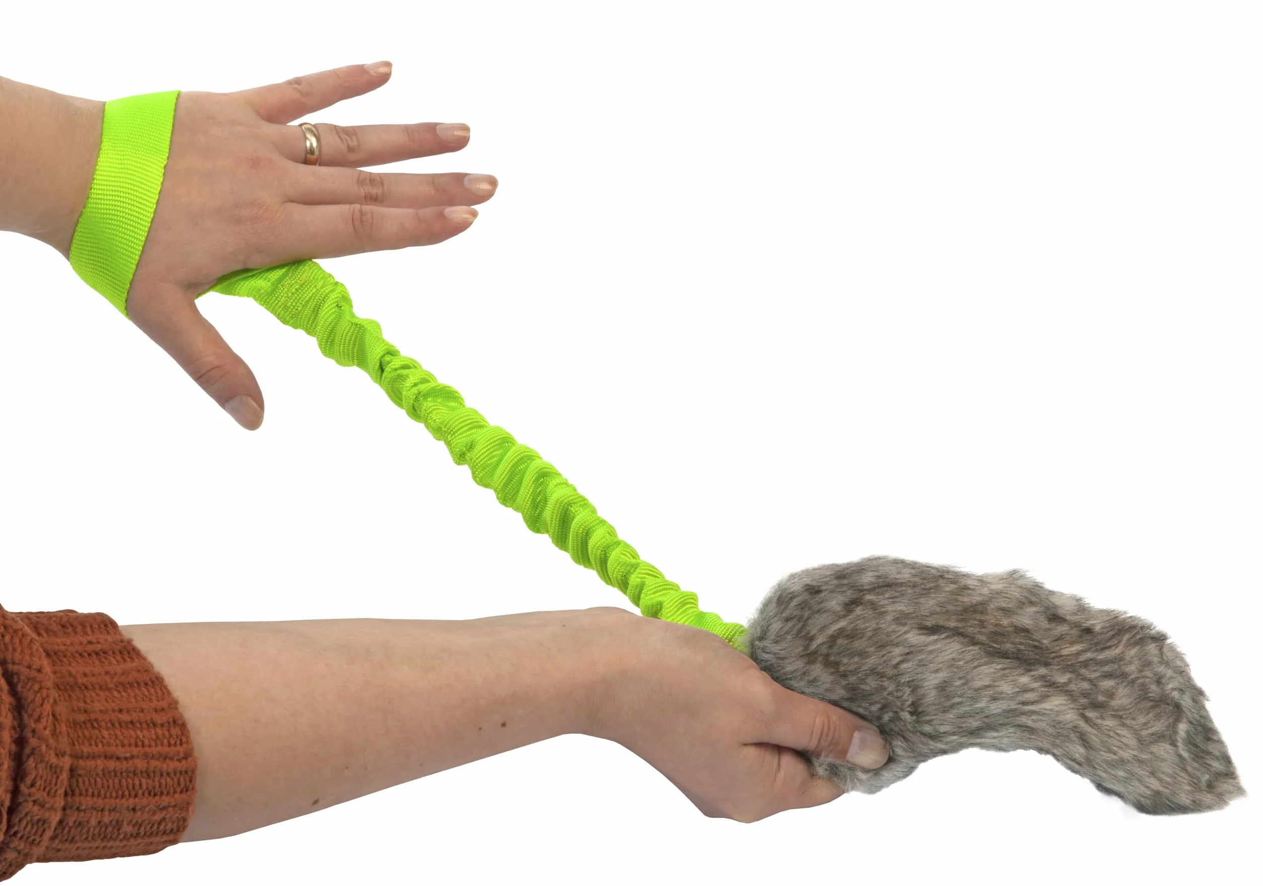 DINGO Set: 3 x Giocattoli da Caccia in Pelliccia Sintetica – Teaser con Squittio, Manico Elastico 55 cm, per Agility, Addestramento del Cane, Corsa e Gioco, Verde (Z30028)