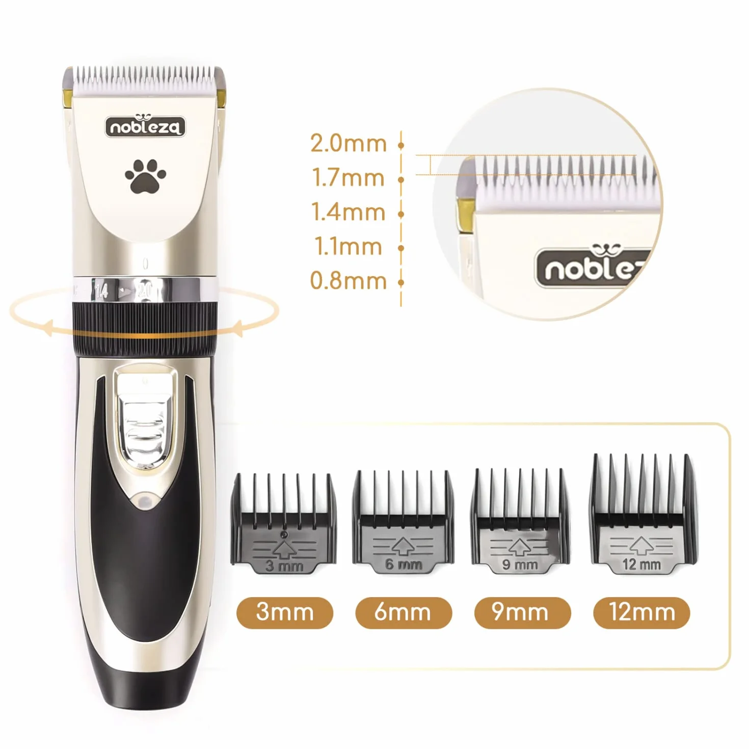 Nobleza Tosatrice per Cani Kit Professionale Toelettatura Gatti Animali Pet Tosatore Clipper Ricaricabile Grooming Clipper Lungo Capelli Corti, Capelli Ricci