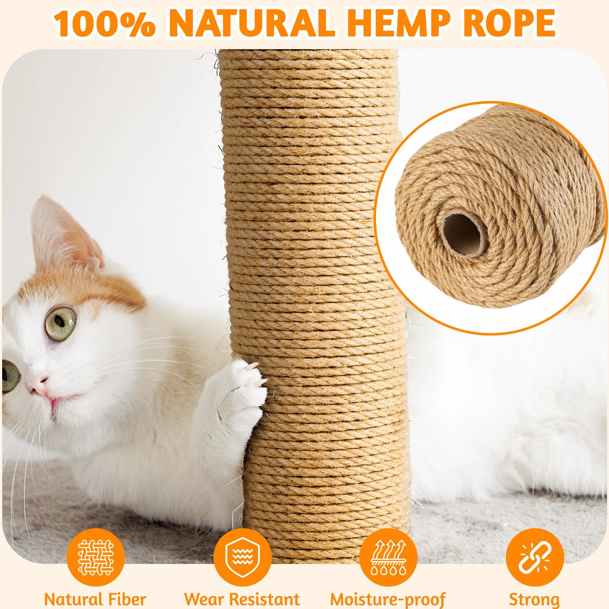 115m Corda per Tiragraffi in Sisal Naturale 6mm - per Gatti, fai da te, Decorazione casa/giardino - Corda tiragraffi per gatti di ricambio (115 m x 6 mm)