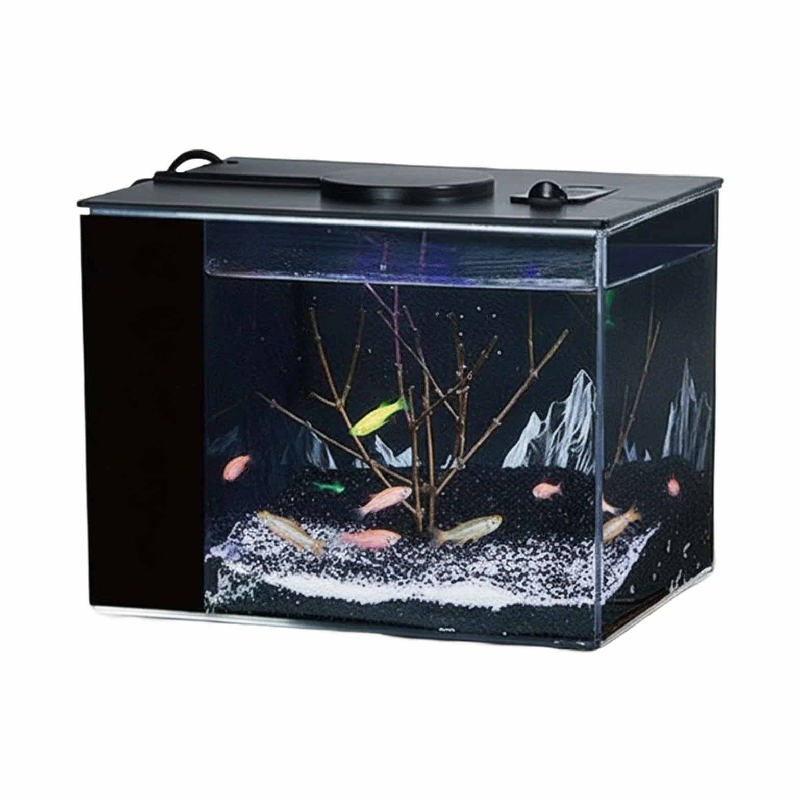 Acquario da tavolo per pesci per uso domestico con filtro laterale, filtrazione per migliorare l'ossigeno, pompa di flusso 160L/H, luminosità regolabile a 10 livelli e illuminazione a LED (S)