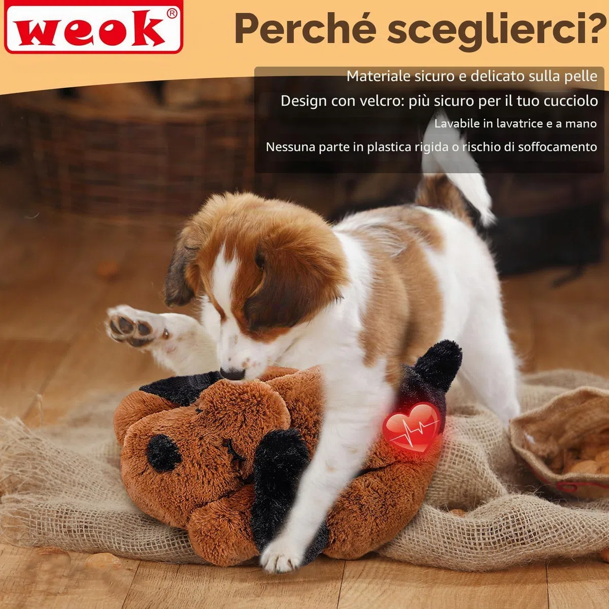 Werpower WEOK Cucciolo di battito cardiaco per cani, aiuta il battito cardiaco per alleviare l'ansia del cane e aiuta calmante, giocattolo per il sonno per cani, gatti e animali domestici