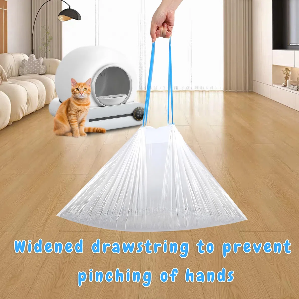 Sacchetti Lettiera Gatto per Coulisse 5 Rotolo, Sacchetti per Lettiera Autopulente, Durevole, Resistente Agli Strappi per Lettiera Gatto Autopulente(75 Pezzi)