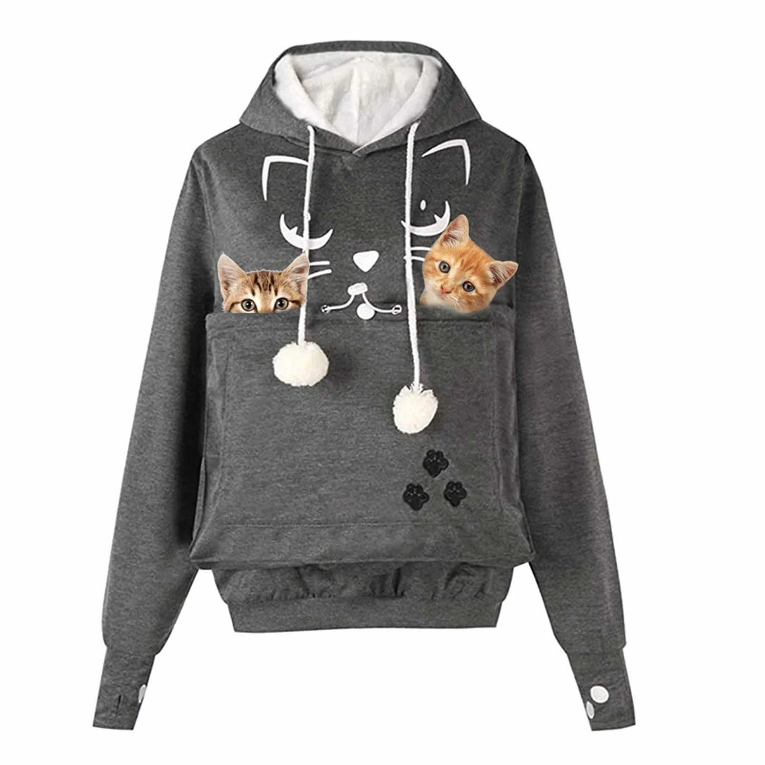 Donna Felpa con Tasca Moda Felpa con Cappuccio Sweatshirt Tasca Porta Gatti Cani E Animali Hoody Moda Felpe Casual Carrier Top Canguro Animale Domestico Cane Gatto Marsupio Grande Felpa con Cappotto