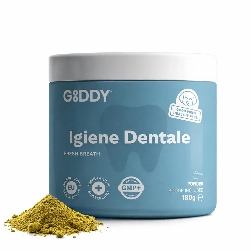 Gooddy – Cura Dentale per Cani in Polvere 180g – Alito Fresco, Riduce Placca e Tartar, Supporta le Gengive – Con Probiotici e Prebiotici
