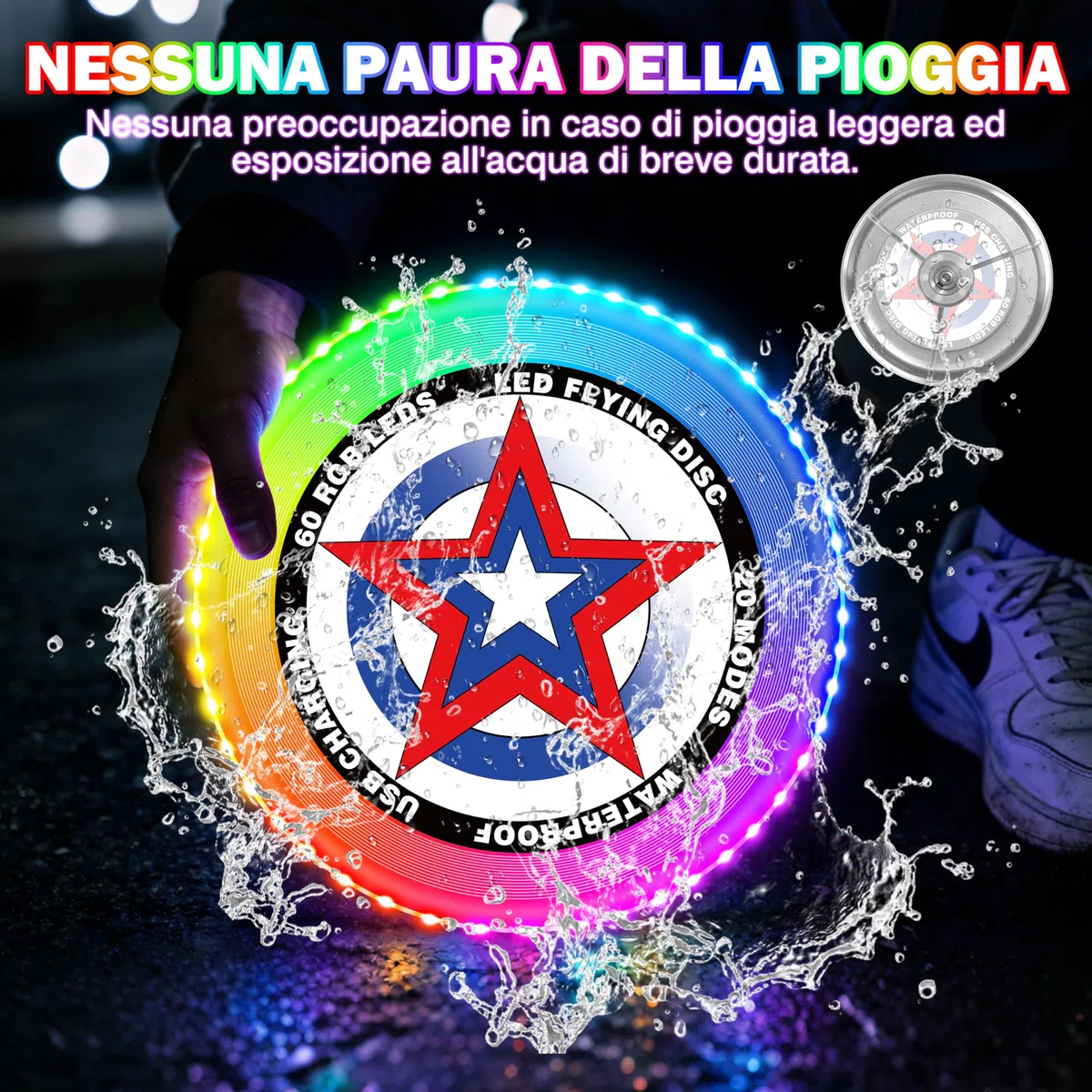 IEEILULU LED Frisbee, Disco Luminoso con 20 Effetti di Luce, Impermeabile, Frisbee con 49 LED, Giocattoli e Giochi Sportivi da Esterno per Prato sulla Spiaggia, Regalo per Adulti Bambini