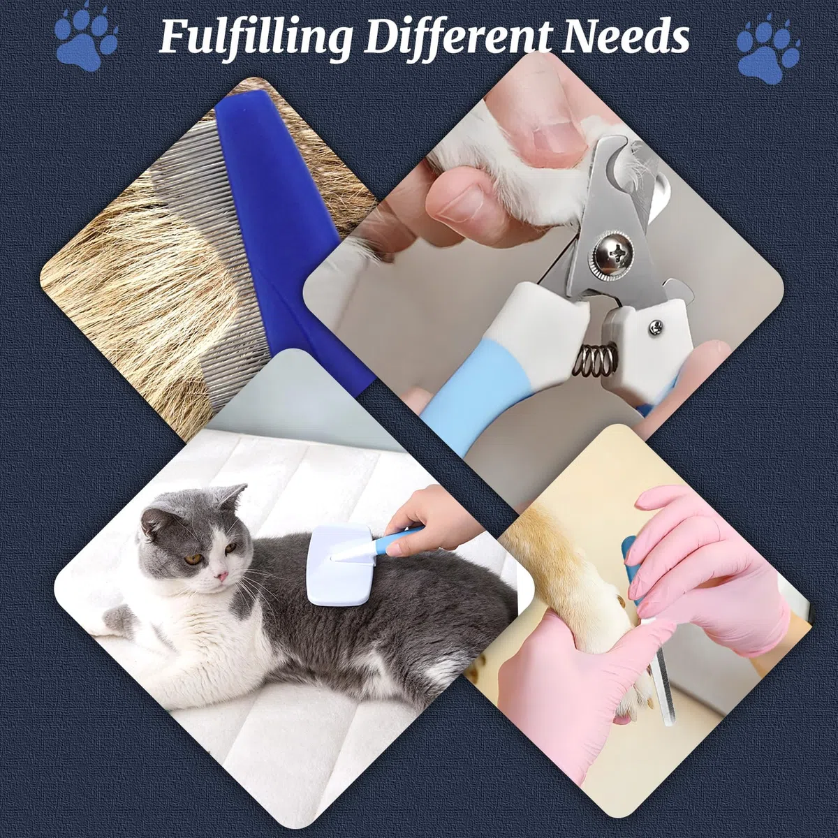 Set di 8 pezzi per la cura dei piccoli animale con trimmer, tagliaunghie, lima, massaggio, guanto da bagno, pettine per pulci per gatti e cuccioli