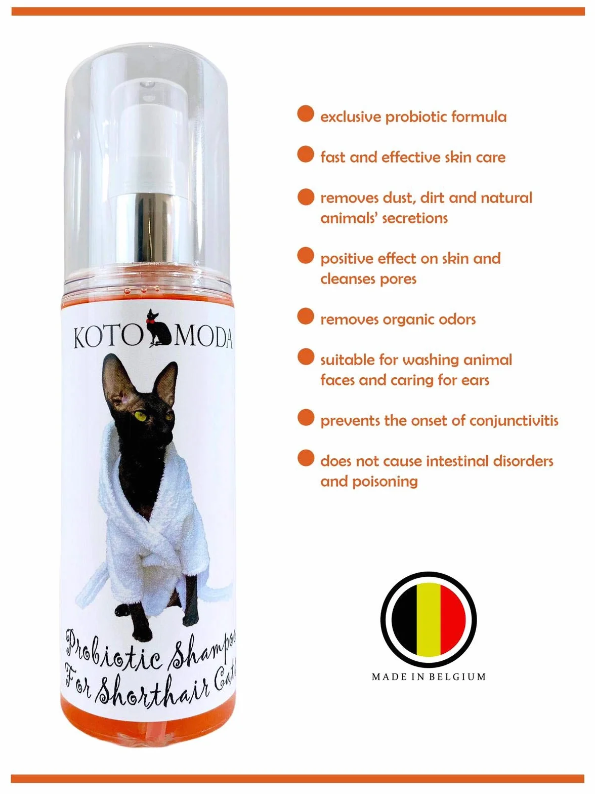 Shampoo probiotico per gatti a pelo corto 120 ml con pompa a schiuma