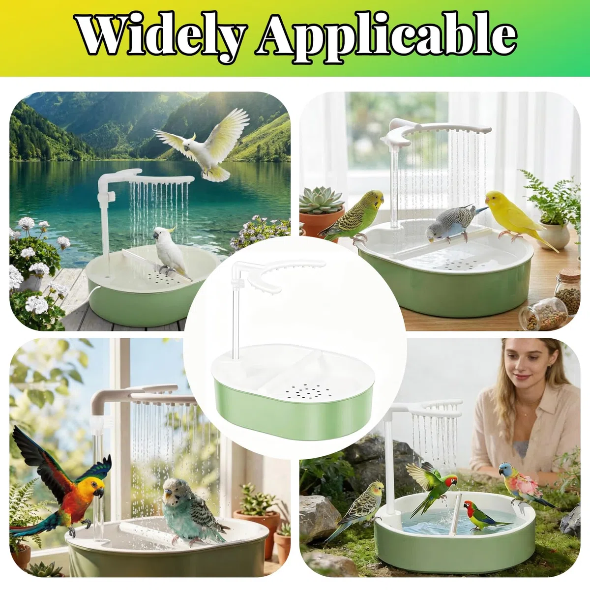 Vasca da Bagno Automatica per pappagalli, Doccia per Uccelli con Flusso d'Acqua Regolabile, Bagno Automatico per Uccelli, Doccia Automatica per pappagalli, per inseparabili, Uccelli Domestici