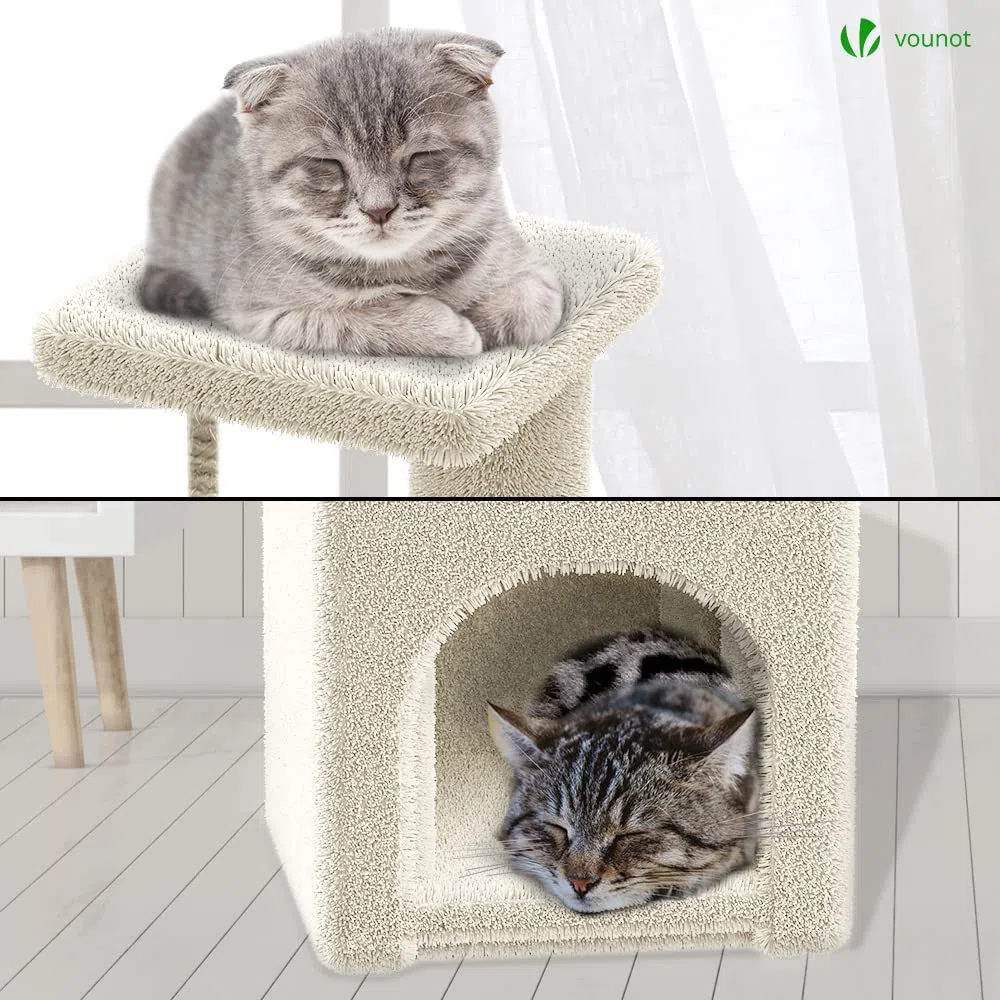 VOUNOT® Tiragraffi per Gatti, Albero Tiragraffi Gatto in Corda Sisal Naturale con Giocattolo Gioco, Altezza 88cm, Beige