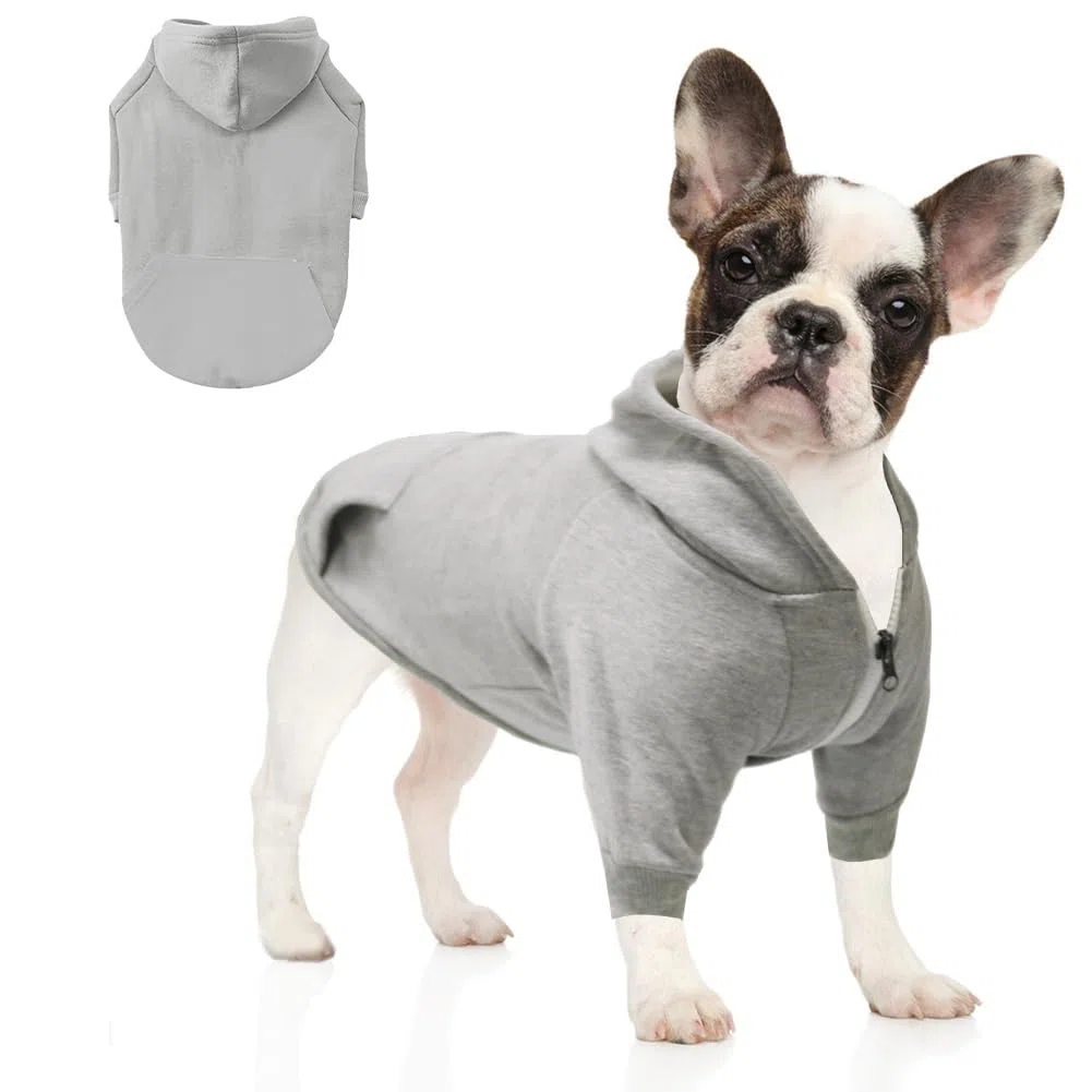 meioro Felpe con Cappuccio per Cani Vestiti caldi per Animali Domestici Abbigliamento Sportivo per Cani e Gatti con Cappello e Cerniera (XXL, Grigio)