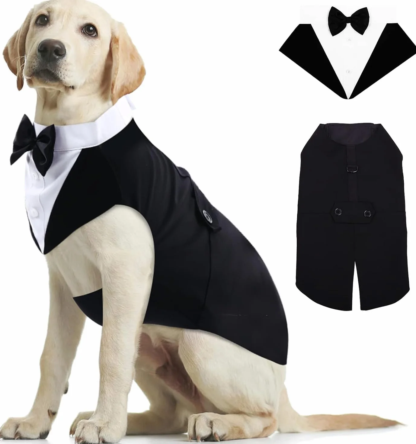 Kuoser Abito Smoking per Cani, Set Vestito Bandana Collare Cani per Matrimoni Cani Smoking Elegante con Papillon, Formale Vestito Cani Partito, Rimovibile Cravatta Cane e Vestito