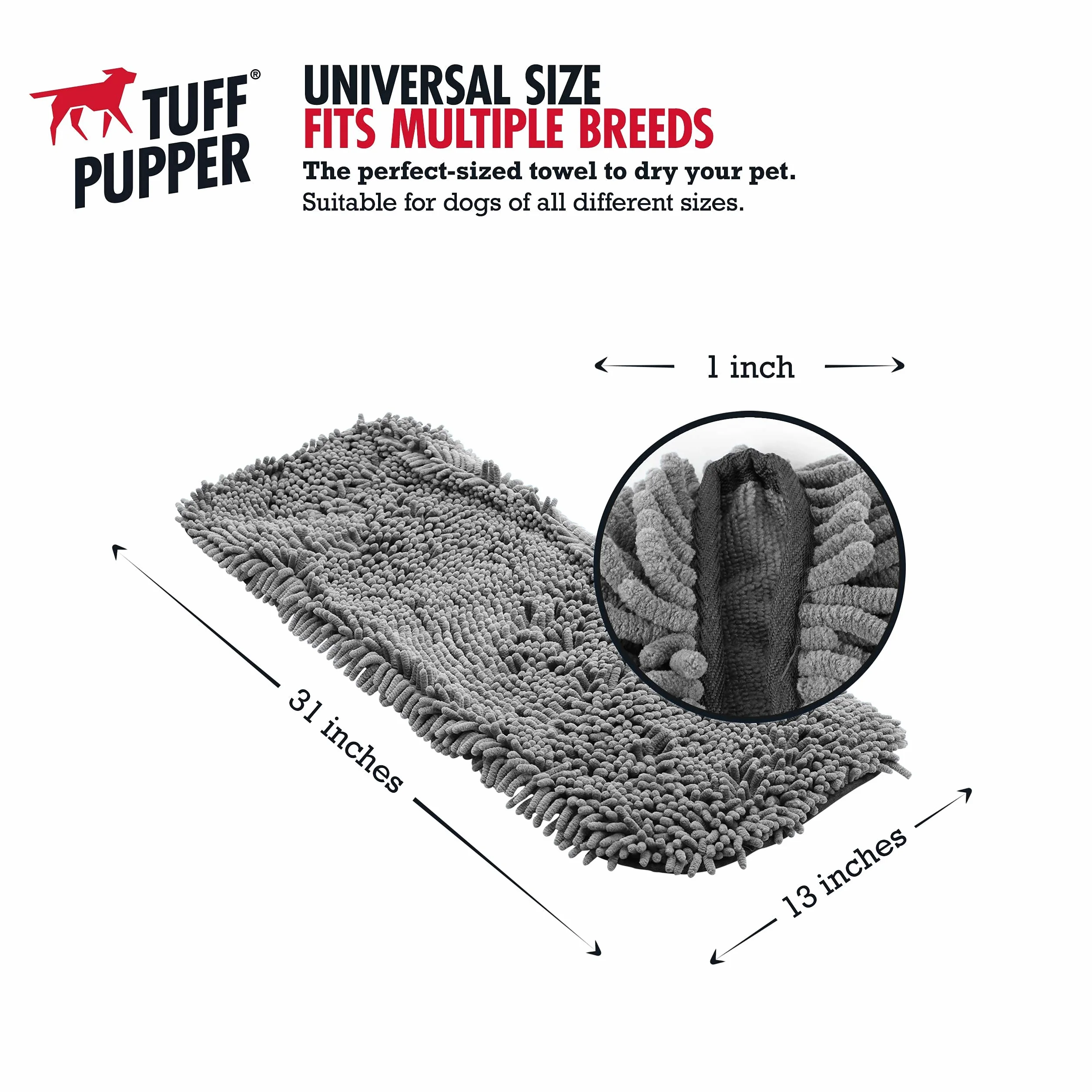 Tuff Pupper Asciugamano ad Asciugatura Rapida per Cani Fondello in Microfibra Ultra Assorbente | Dimensioni Extra Large 85x35 cm per Tutte Le Razze | Comode Tasche per Le Mani
