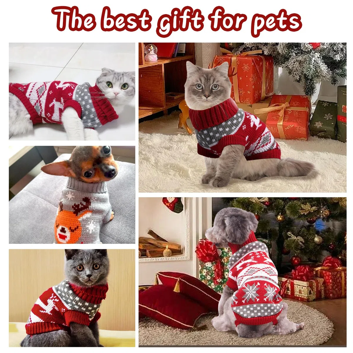2 Pezzi Maglioncino Cane Natale, Maglione Natale Cane Gatto, Natales Maglione per Animali, Cucciolo di Canes Natales Maglia Magliones, per gattini e cani di piccola taglia (XL)