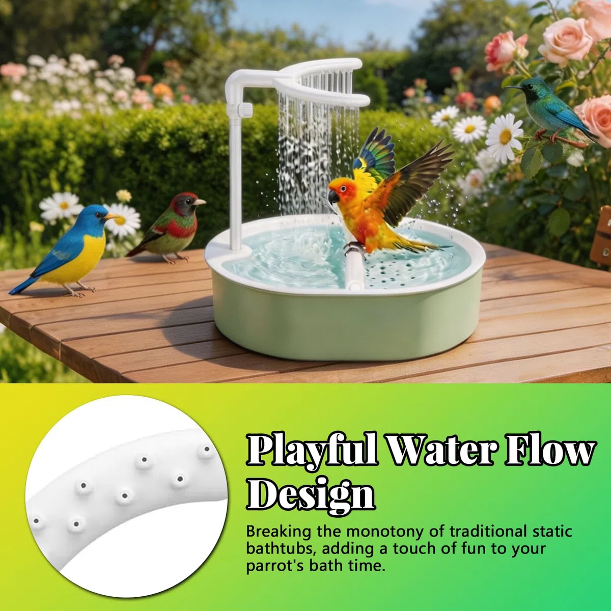Vasca da Bagno Automatica per pappagalli, Doccia per Uccelli con Flusso d'Acqua Regolabile, Bagno Automatico per Uccelli, Doccia Automatica per pappagalli, per inseparabili, Uccelli Domestici