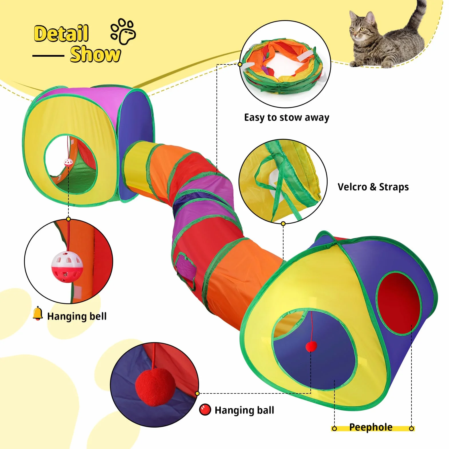 SWAWIS Pieghevole Tunnel Set per Gatti, 3 in 1 Giocattolo per gatti Tunnel Tenda Cubi per Gatti con Borsa, Giocattolo Interattivo per Gatti per Gattini Cuccioli e Conigli