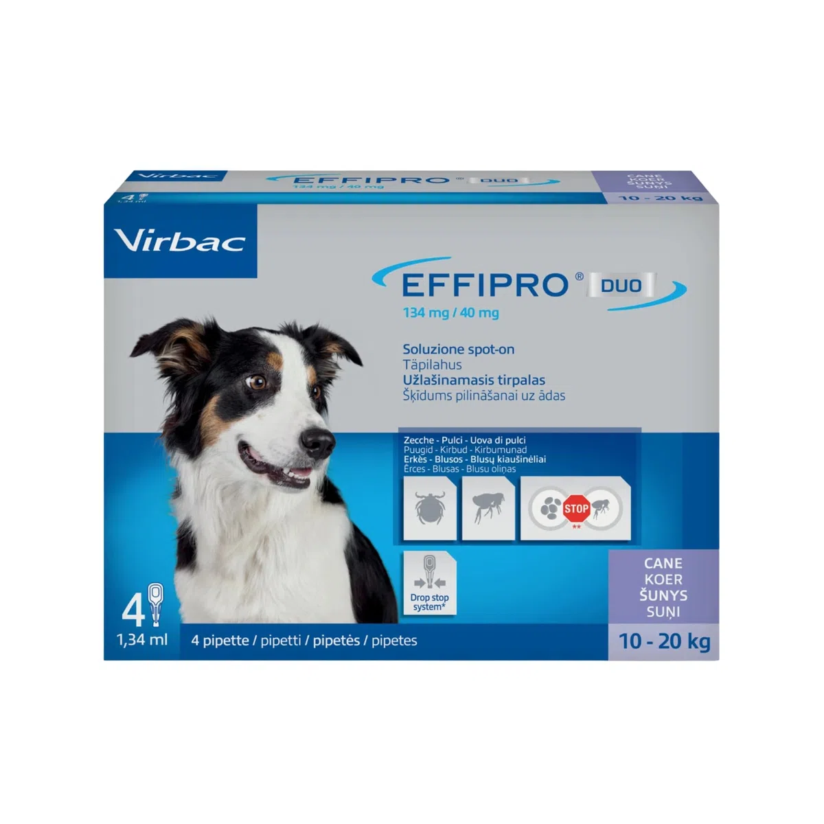 Virbac effripro duo cani di media taglia 10-20 kg; confezione da 4 pipette.