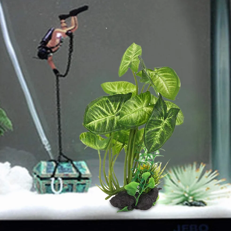 Hffheer Piante Artificiali Verdi per Acquario, Decorazione Subacquea in Plastica, Ornamenti Paesaggistici per Acquari