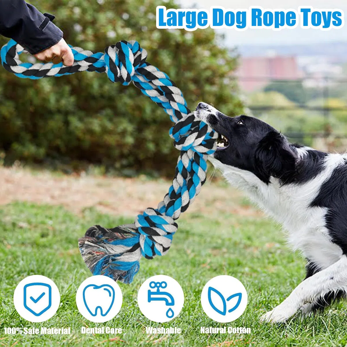 Corda da Gioco per Cani in Puro Cotone, 3 Nodi, 55 CM/390g, Confezione da 2 Giocattoli Indistruttibili da Masticare per Tiro