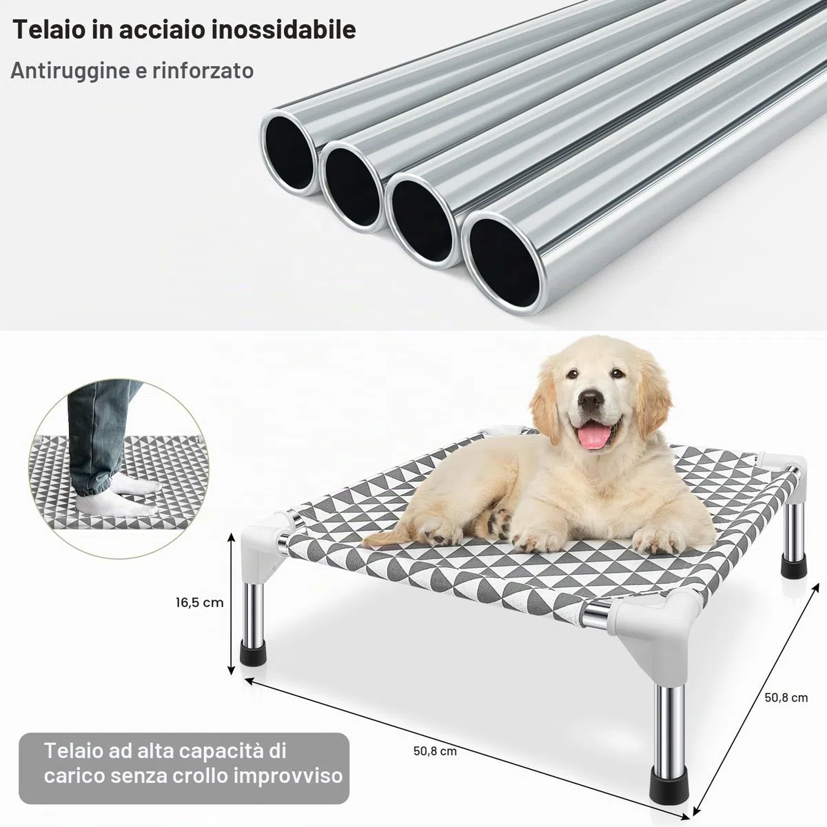 Kuntrust Letto rialzato per cani da esterno, lettino rialzato per animali domestici, letto per cani di piccola taglia, per interni e durevoli, con piedini in gomma antiscivolo, tessuto a doppio strato