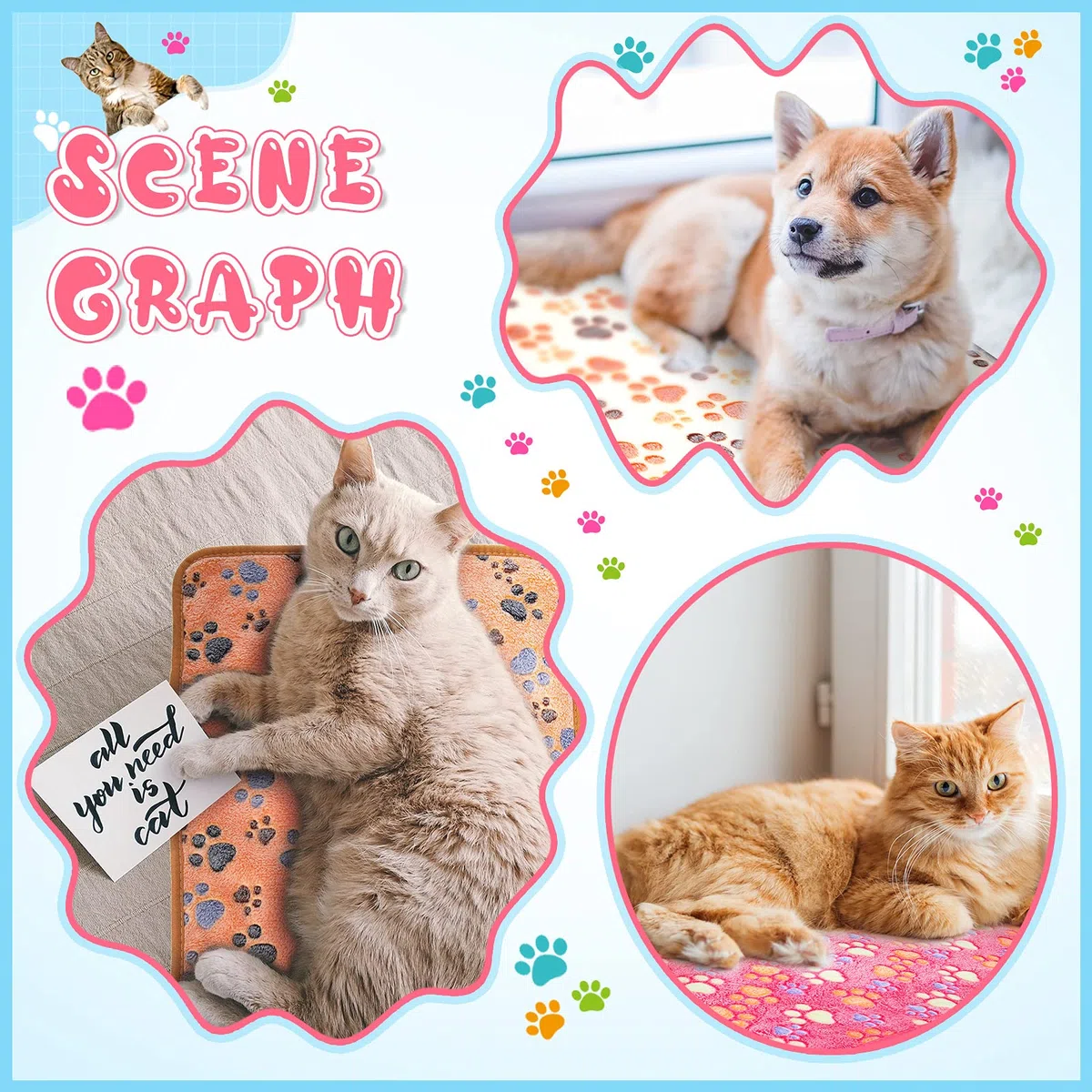 Tatuo 4 Copertine per Pet Cuccioli Coperte in Pile con Stampa di Zampe per Gatto Piccolo Medio Tappetini da Letto Caldi Morbidi per Dormire per Animali Cane(S,Bianco)