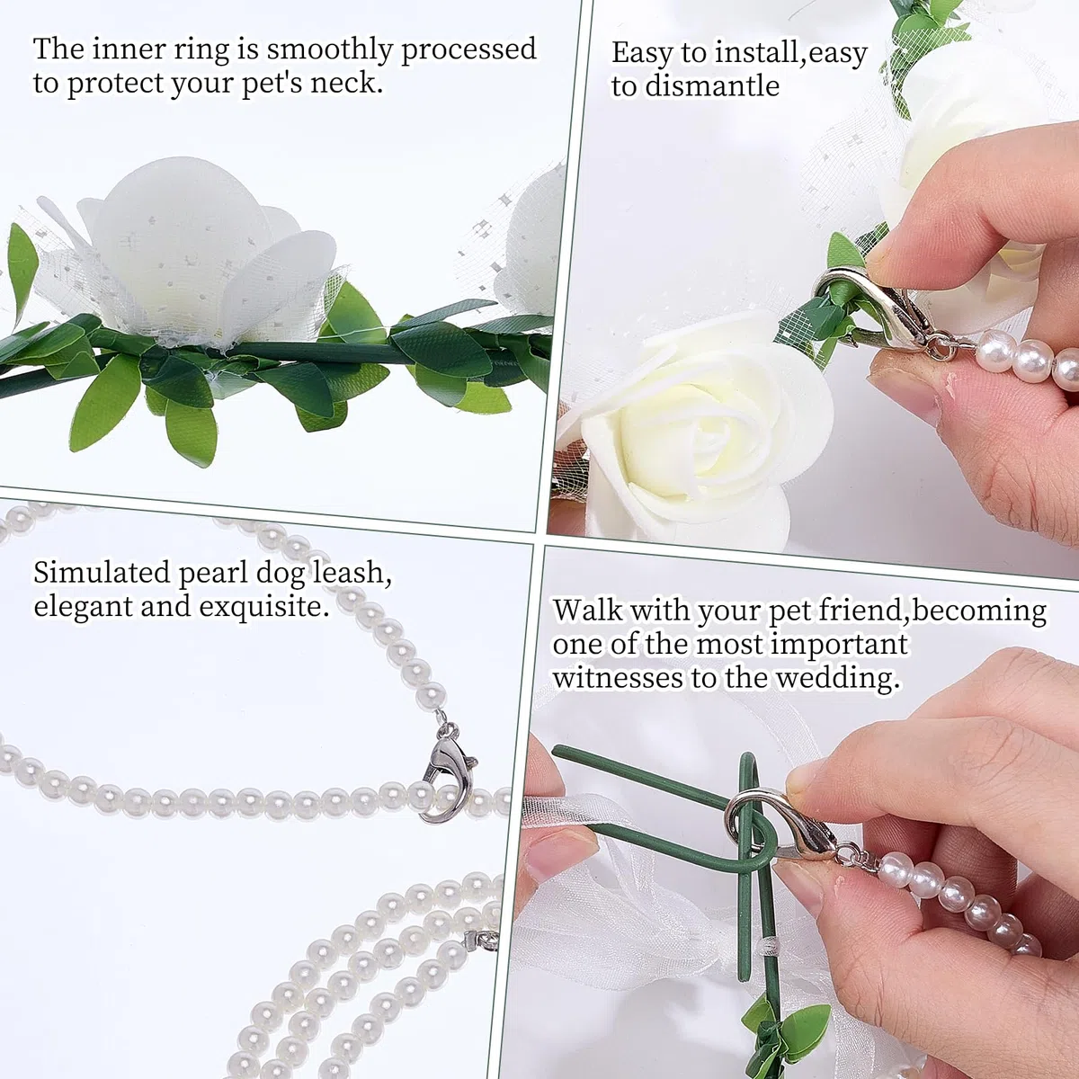 NICENEEDED 3 pz Collare per Matrimonio Cane Set di Fiori, Perle Guinzaglio per Cani con Perline Portafedi Nuziali Portafedi, Papillon Regolabile per Il Collo Del Cane