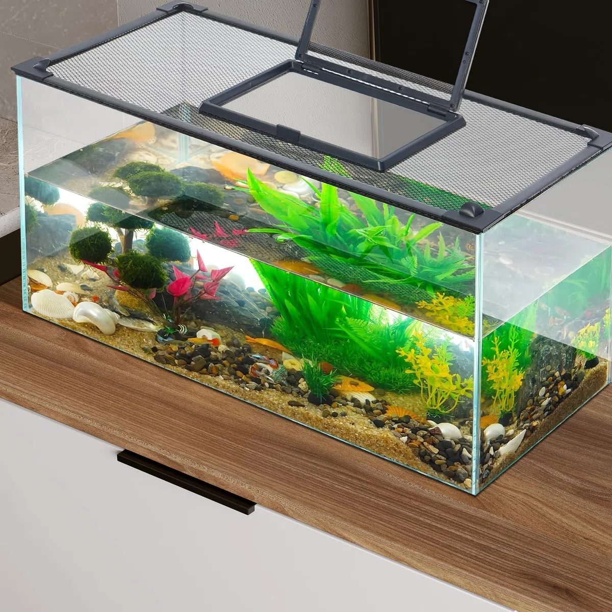 Baoblaze Coperchio del Serbatoio di Ricambio Auto-assemblante Copertura Anti-Salto Copertura Nera per Acquario Accessori Multifunzione Facile da Installare, 80x40 Cm