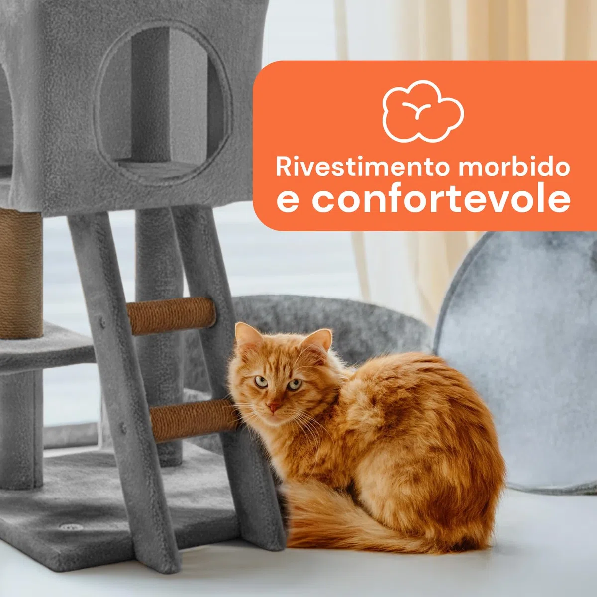 Avilia Albero Tiragraffi per Gatti 92 cm con Cuccia Chiusa e Piattaforme Multilivello – Colonna Sisal Naturale e Scala Integrata, Ideale come Trespolo per Gatti e Giochi in Casa (40x35x92 cm)