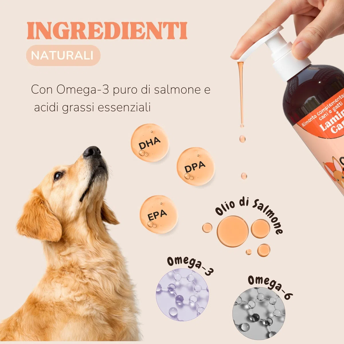 Olio di Salmone per Cani e Gatti per Articolazioni Forti e Pelle Sana, Olio Salmone per Cani Arricchito con EPA, DHA, Omega 6 e Omega 3 Cane, Appetizzante per Cani Naturale e Norvegese
