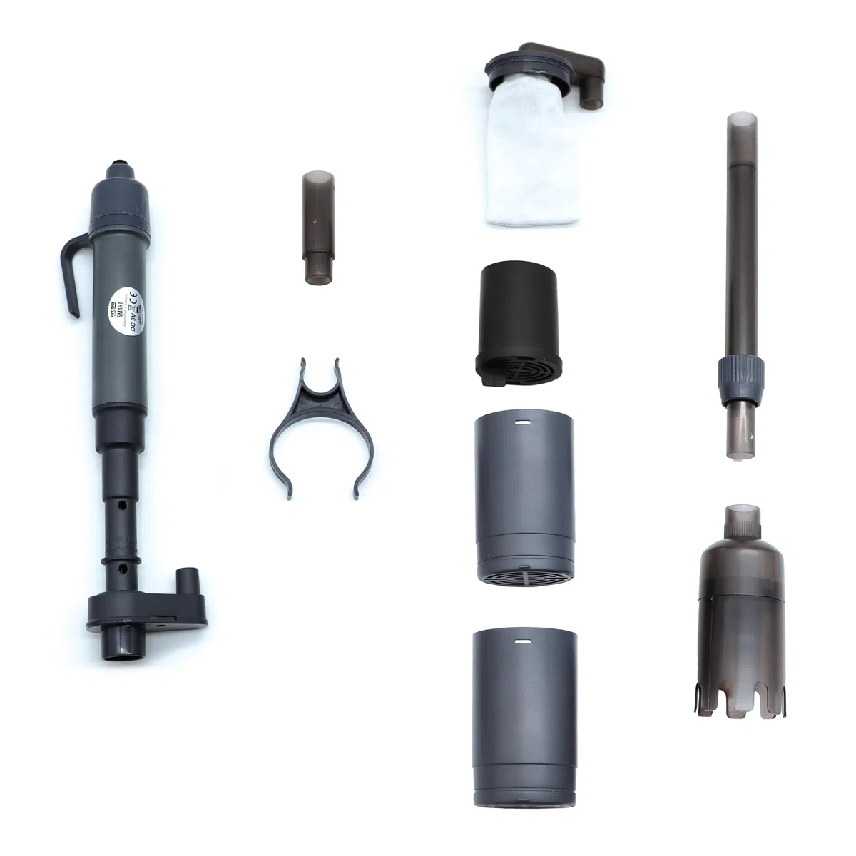 Amtra Smart - Aspirarifiuti per acquario a batteria, Kit Pulizia Acquario, Per Acquari e Tartarughiere, Sifone per cambio acqua, Calza filtrante sostituibile, Cartuccia filtrante riempibile, 41 cm