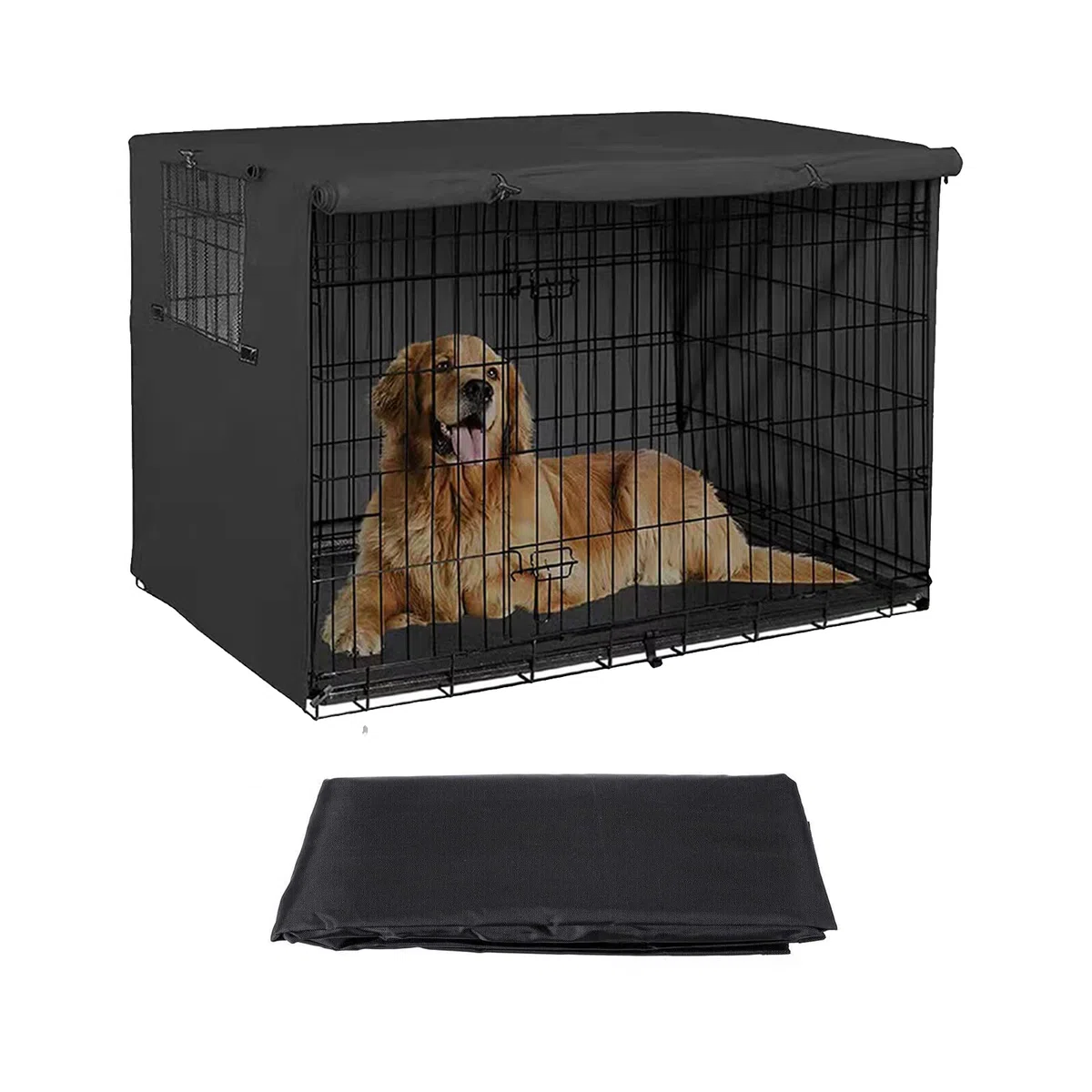 Copertura per gabbia per cani, in tessuto Oxford 210D, resistente, antivento, traspirante, con apertura per finestra per cani, gabbia metallica (nero, S (79 x 50,8 x 53 cm)