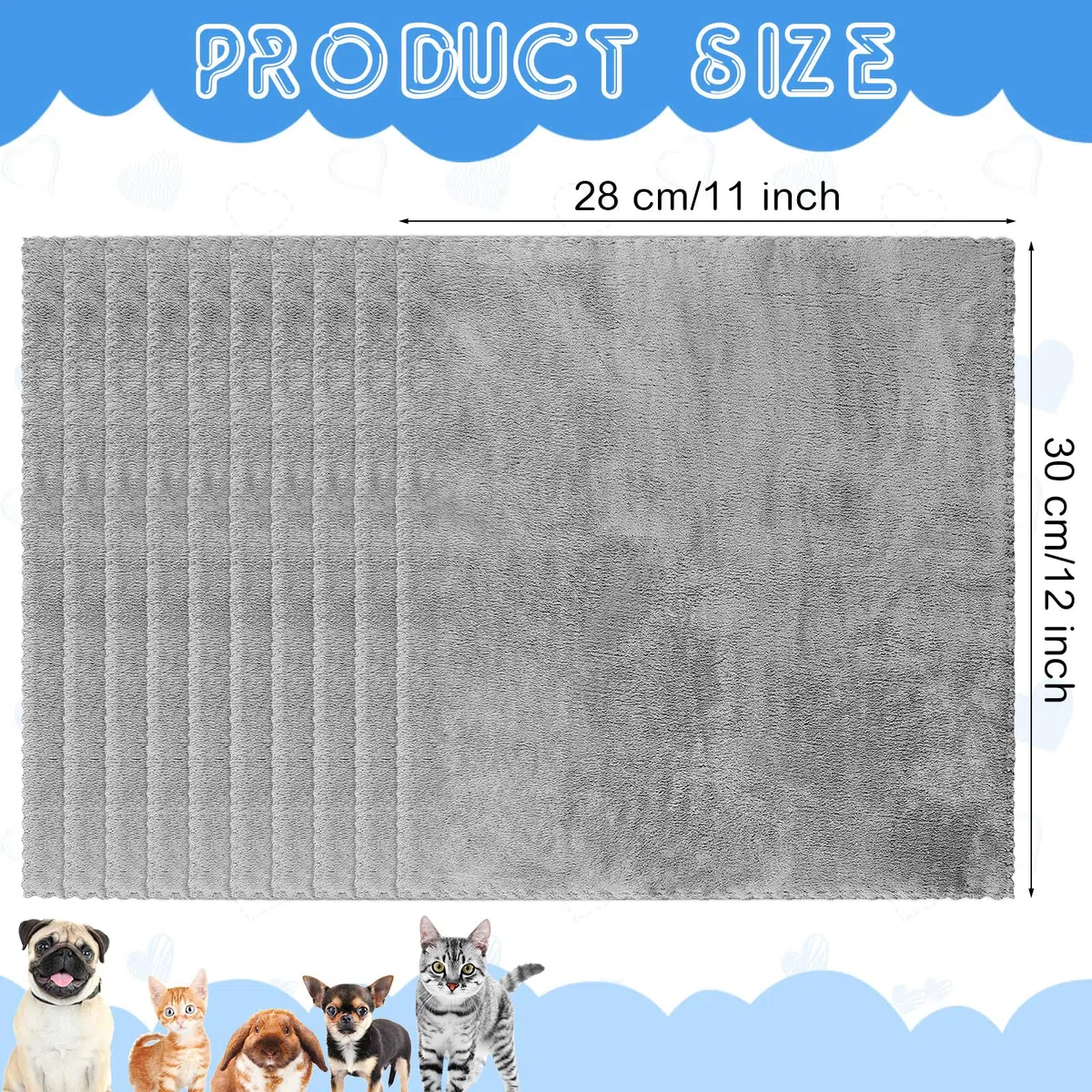 Panelee 10 Tappetini Assorbenti Impermeabili per Pipì di Piccoli Animali Tappeto per Gabbia Porcellini d'India Traversine Lavabili per Dormire Fodera per Coniglio Cavie (Grigio, 11 x 12 Pollici)