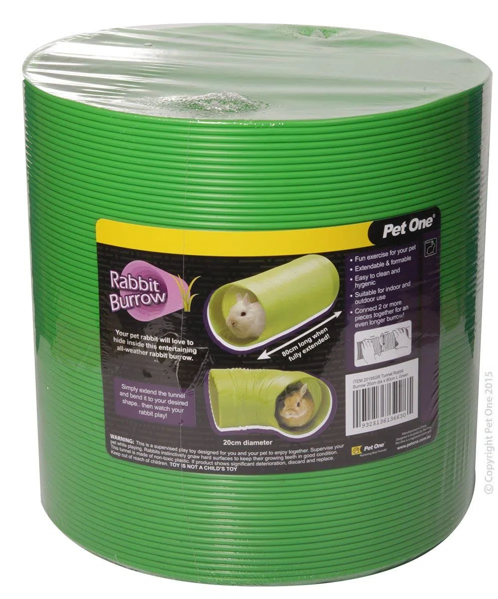 Pet One Tana a tunnel verde per conigli, porcellini d'India e furetti, diametro 20 cm x 80 cm