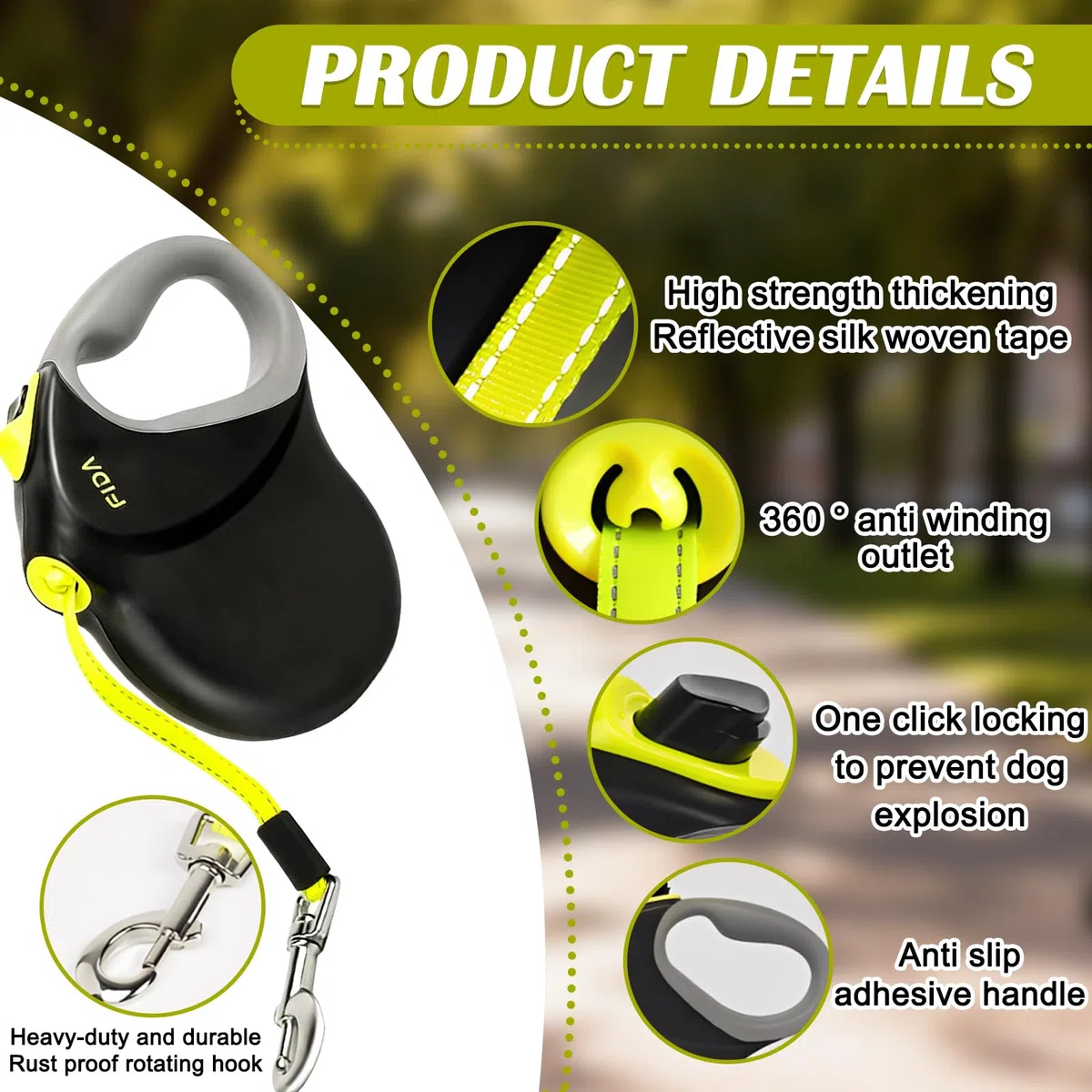 Guinzaglio Cane, Guinzaglio Retrattile Per Cani, Guinzaglio Per Cani Allungabile Riflettente, Impugnatura Ergonomica, Nylon Resistente, Lunghezza 8 Metri, Fino A 50 Kg, Nero E Giallo