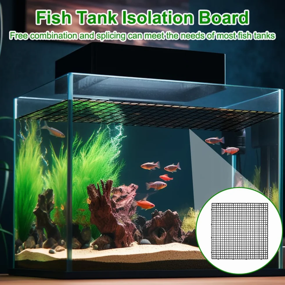 Set di protezioni salto per acquario, 8 pezzi, 30 x 30 cm, divisorio per acquario, con 6 supporti e 20 fascette per cavi, griglia in plastica, copertura per acquario, accessorio per acquario